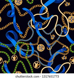 Seamless pattern with belts and chains. Vector