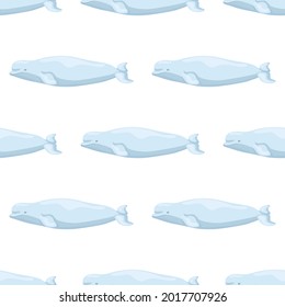 Seamless pattern Beluga on white background. Template of cartoon character of ocean for children. Repeated simple texture with marine mammal. Design for any purposes. Vector illustration.