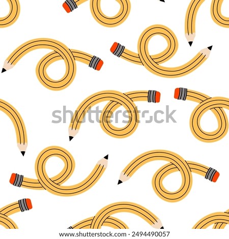A seamless pattern with bended yellow pencils. Back to school concept. Office supply print.