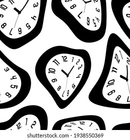 seamless pattern of bending clocks on white background 