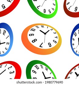 seamless pattern of bending clocks on white background 