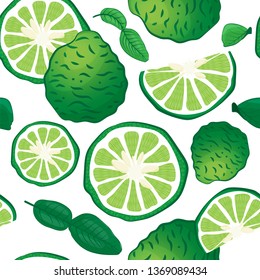 Seamless pattern bergamot and leaf isolated on white background. Vector illustration.