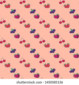 Seamless pattern with berries. Blueberry, strawberry,cherry and rasberies on dark purple background.
Pixel pattern for wallpaper, web sites,wrapping paper,for fashion prints, fabric, design.