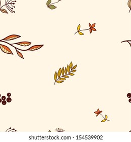 Seamless pattern with  berries, branches and leaves on light background. Autumn Wallpaper Texture. Digital Or Wrapping Paper.