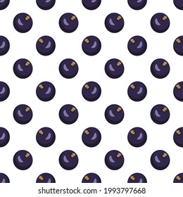 Seamless pattern with berries, currant branch and leaves. Summer print with food. Background with sweet tasty bunches of garden berries. Design for textiles, wrapping paper. Vector illustration