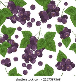Seamless pattern with berries, currant branch and leaves. Lovely vector illustration. Perfect for kids fabric, textile, wrapping.