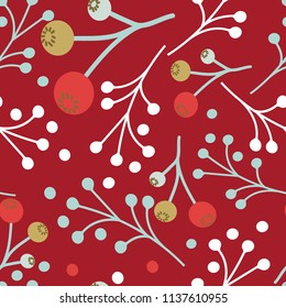Seamless pattern with berries design on red background