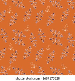 Seamless pattern of berries, flowers and leaves. Hand drawn floral ornament. Design for textile, paper, packaging, bedding from colorful doodle elements in folk style. Vector illustration