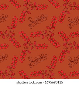 Patrón sin inconvenientes de bayas, flores y hojas. El adorno floral dibujado a mano. Diseño para textiles, papel, embalaje, ropa de cama de elementos de doodle coloridos al estilo folclórico. Ilustración del vector