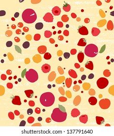 Seamless pattern with berries and fruits in retro-style