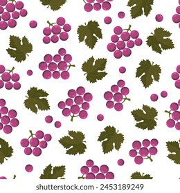 Seamless pattern with berries grape and leaves on a white background.