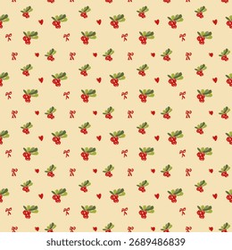 seamless pattern with berries, hearts and ribbons
