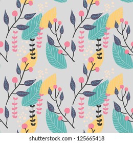Seamless pattern with berries and leafs. Vector illustration