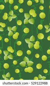 Seamless pattern with berries and leaves of gooseberry.