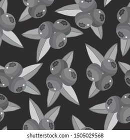 seamless pattern with berries and leaves in monochrome colors