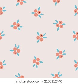 Seamless pattern with berries and leaves on white background. Perfect for seasonal greetings, wallpaper, wrapping paper, fabric. Vector illustration