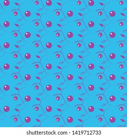 Seamless pattern of berries with leaves. Pattern with round ripe berries. Background of berries.