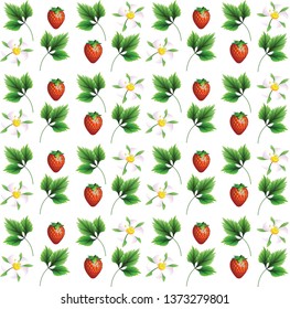 seamless pattern of berries, leaves and strawberry flowers. vector illustration. EPS 10.
