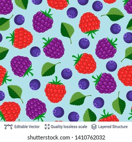 Seamless pattern with berries and leaves. Vector background design.
