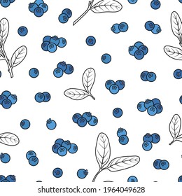 Patrón sin foco con bayas y hojas de línea. Textura de fruta pura. Fondo vector dibujado a mano para el diseño de papel envolvente, tarjeta, textil, impresión, regalo, tela, papel pintado, embalaje, afiche, banner.