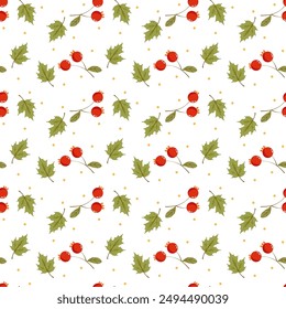 seamless pattern with berries and maple leaf