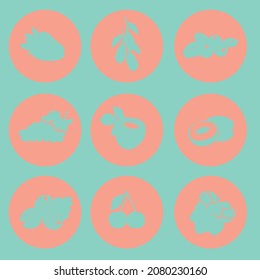 Seamless pattern of berries on a blue background. Berry contour. pink and blue background. Cherries, kiwi, raspberries, strawberries, grapes, cloudberries, goji. Print. Clipart. Icons.