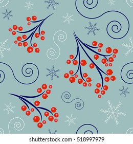 Seamless pattern with berries on the branches.
