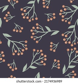 Seamless pattern with berries on a dark background. Vector graphics.