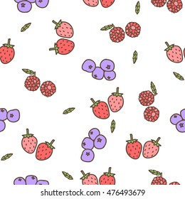 Seamless pattern berries on isolated white background