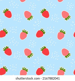 seamless pattern with berries on light blue background, strawberry print