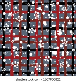 Seamless Pattern with berries on subtle background. Vector illustration.Winter Collection