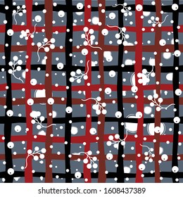 Seamless Pattern with berries on subtle background. Vector illustration.Winter Collection