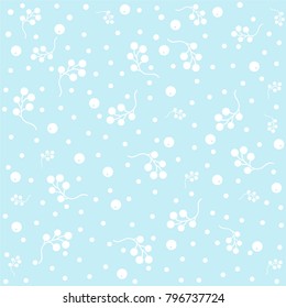 Seamless Pattern with berries on subtle blue background. Vector illustration.Winter Collection