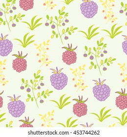 Seamless pattern with berries. Raspberry, blackberry and blueberry elements. Usable for wrapping, textile.