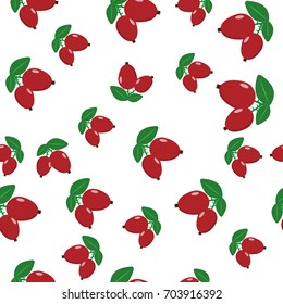 Seamless pattern of berries ripe dogrose but against white background.
