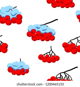 Seamless pattern with berries of rowan and snow. Concept of winter season. Good design for textile, wallpaper and wrapping paper.