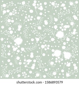 Seamless pattern with berries and spruce branches on a blue background. Vector illustration.Winter Collection