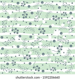 Seamless Pattern with berries and Spruce branches. Vector Illustration. Merry Christmas, Winter Collection