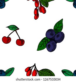 Seamless pattern of berries. Vector cartoon background. Hand-drawn style.