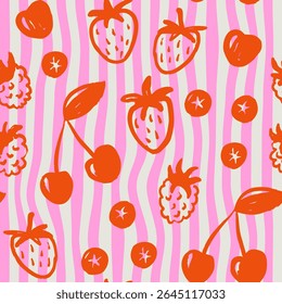 Seamless pattern with berries. Vector Hand drawn background for design and card, covers, package, wrapping paper, swimwear