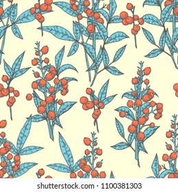 Seamless pattern with berries. Vintage design in sketch style. Hand-drawn vector illustration