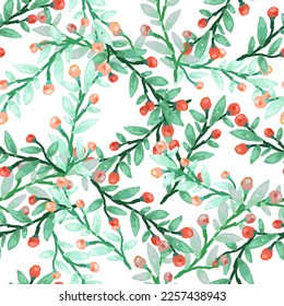 Seamless pattern with berry branches. Hand drawn wild berries floral wallpaper. Design for fabric, textile print, wrapping paper, cover. Vector illustration