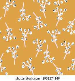 Seamless pattern with berry branches in minimalistic style. Creative hight detailed floral texture. Great for fabric, textile Vector Illustration