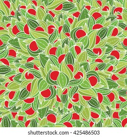 Seamless pattern berry bush.
Vector illustration of berries with leaves can be used for backgrounds, web design, surface textures.