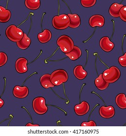 Seamless pattern with berry cherry. Endless repeating print background texture. Fabric design. Wallpaper - vector