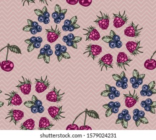 Seamless pattern with berry. Hand drawing decorative background. Vector pattern. Print for textile, cloth, wallpaper, scrapbooking