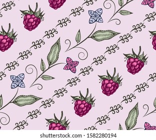 Seamless pattern with berry. Hand drawing decorative background. Vector pattern. Print for textile, cloth, wallpaper, scrapbooking