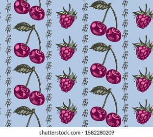 Seamless pattern with berry. Hand drawing decorative background. Vector pattern. Print for textile, cloth, wallpaper, scrapbooking