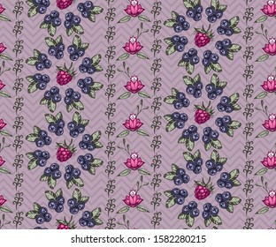 Seamless pattern with berry. Hand drawing decorative background. Vector pattern. Print for textile, cloth, wallpaper, scrapbooking