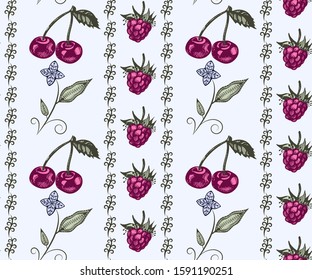 Seamless pattern with berry. Hand drawing decorative background. Vector pattern. Print for textile, cloth, wallpaper, scrapbooking